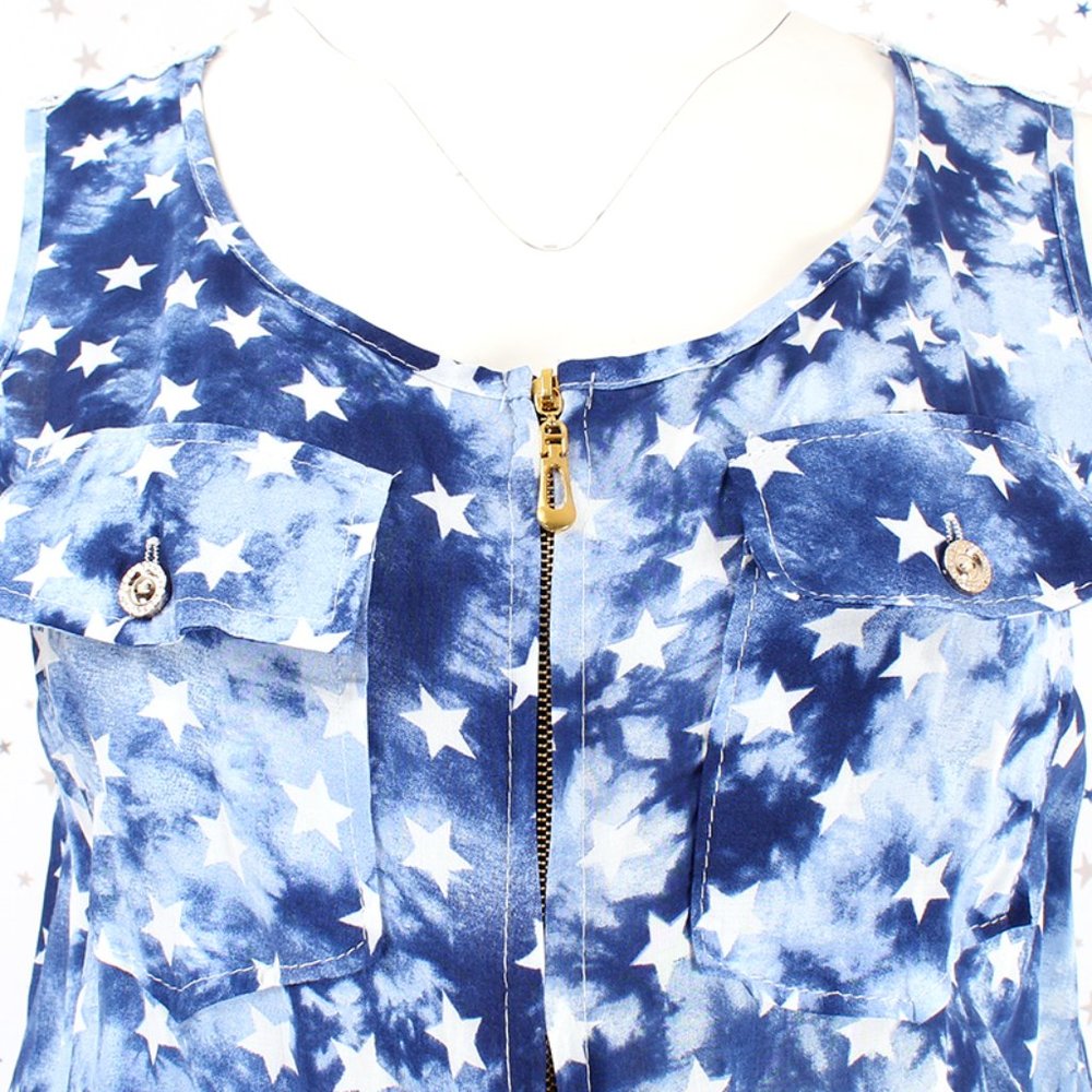 Star Print Tie Dye Romper Blue - Picture 3 of 13